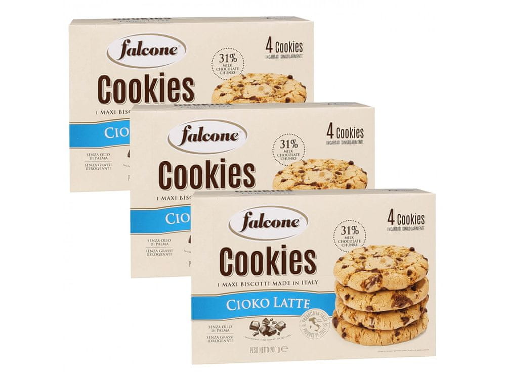 Falcone FALCONE Cookies Cioko Latte - Sušienky s kúskami mliečnej čokolády 200g 3 paczki
